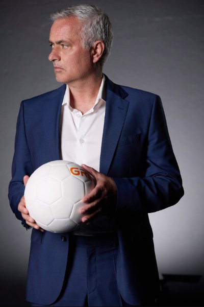 Jose Mourinho with a GR8 Tech branded ball