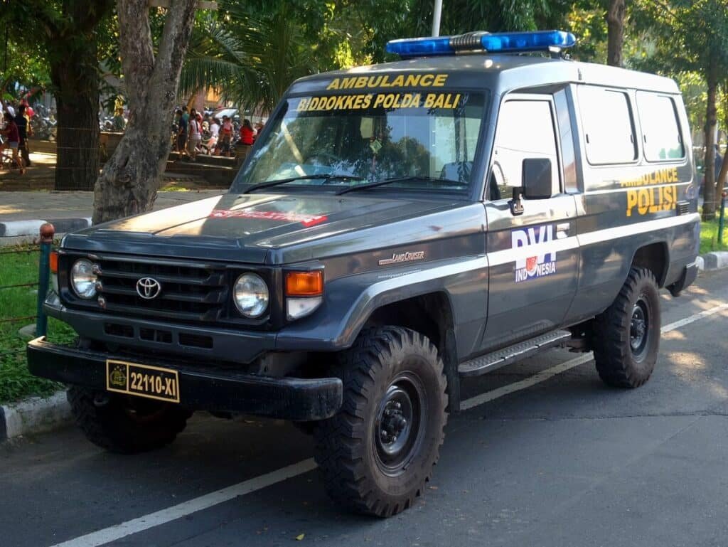 A police vehicle in Bali, Indonesia.