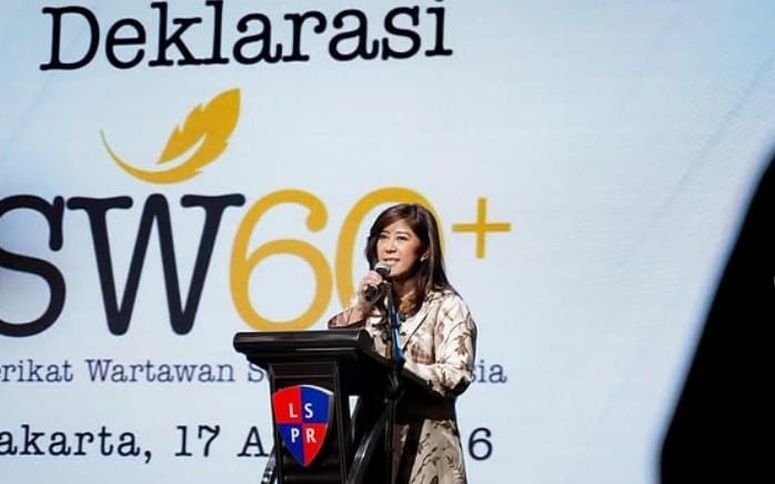 Meutya Hafid, Indonesia’s Minister of Communication and Digital, speaking at an event last month.