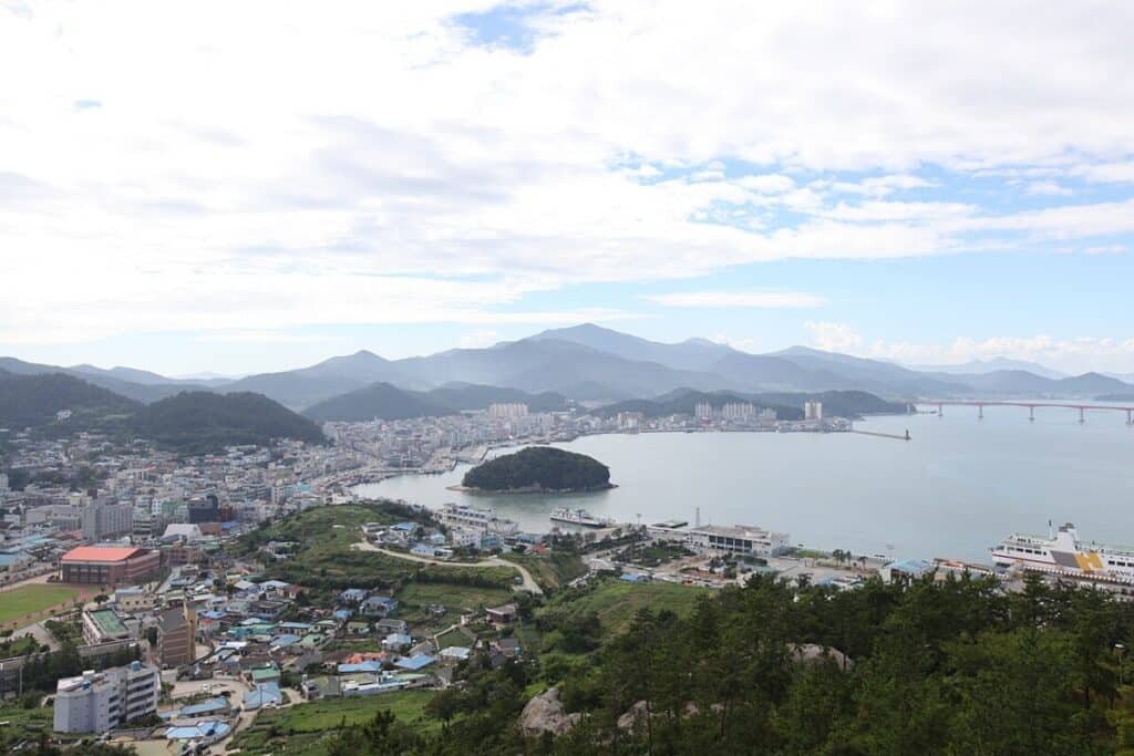 The port at Wando, in Wando County, South Jeolla Province, South Korea. The county is best-known for its fishing communities and its kelp and abalone products.
