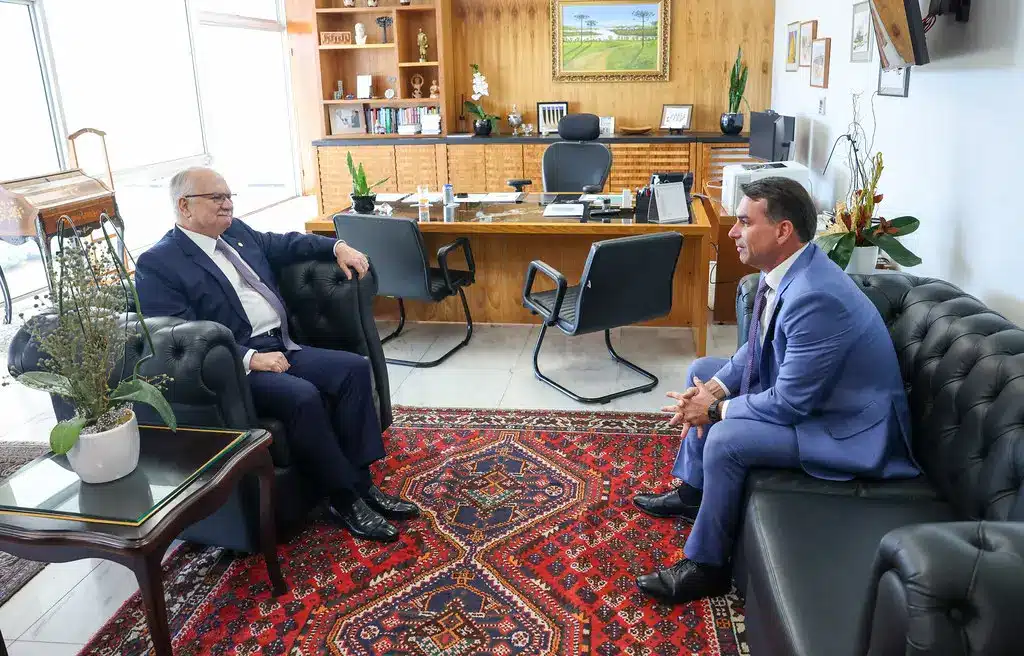 Senator Flávio Bolsonaro in a meeting with the President of the Supreme Federal Court in Brazil.