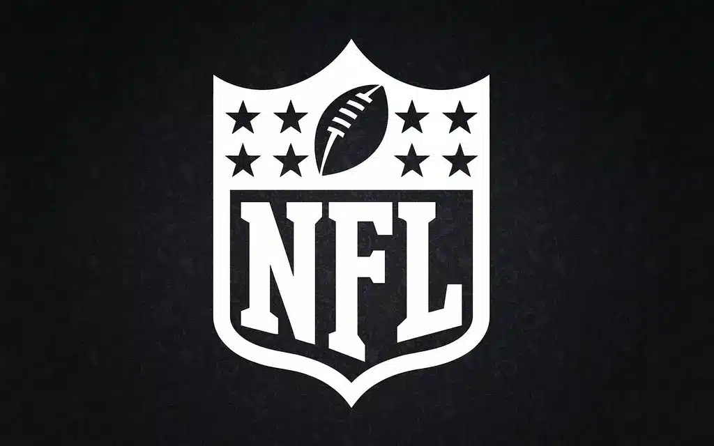 The National Football League shield logo in white on a black background.